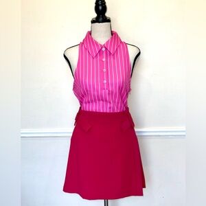 Pink striped bodysuit & pink Pleated Skirt with Belt
